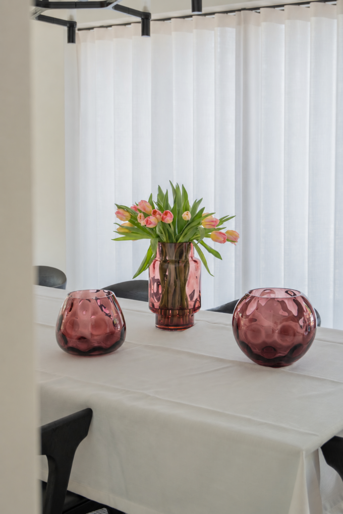Plum polka vase trio