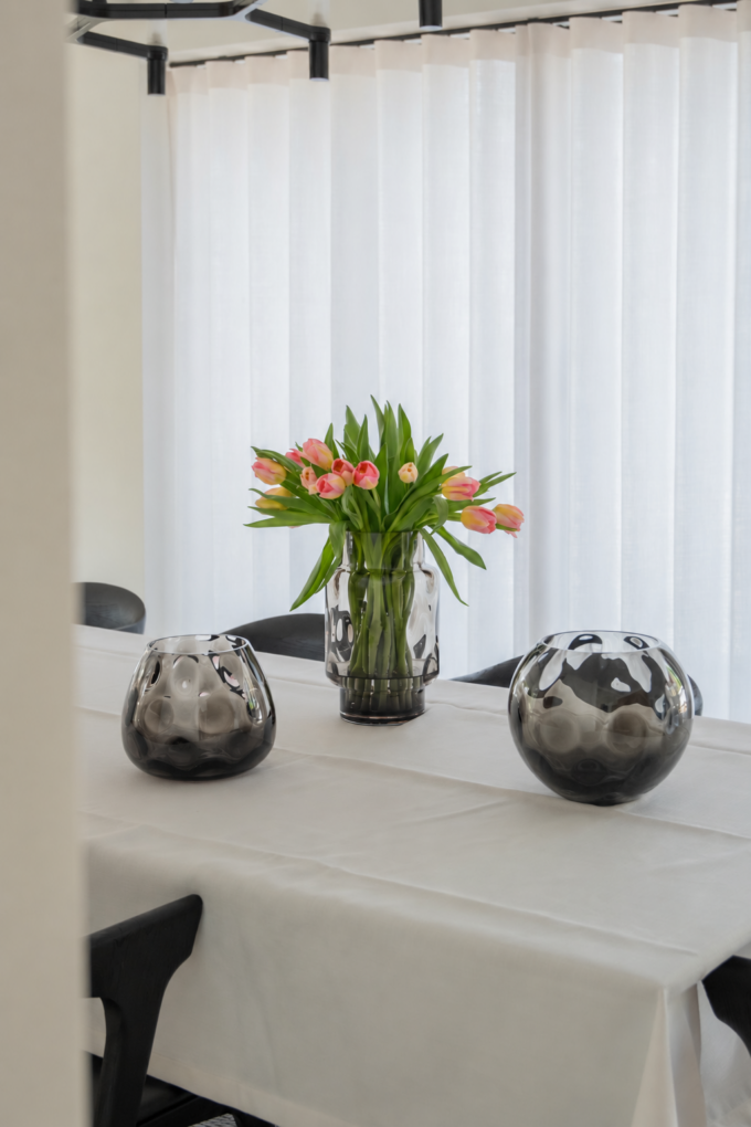 Three Matching Smoky Gray Glass Vases